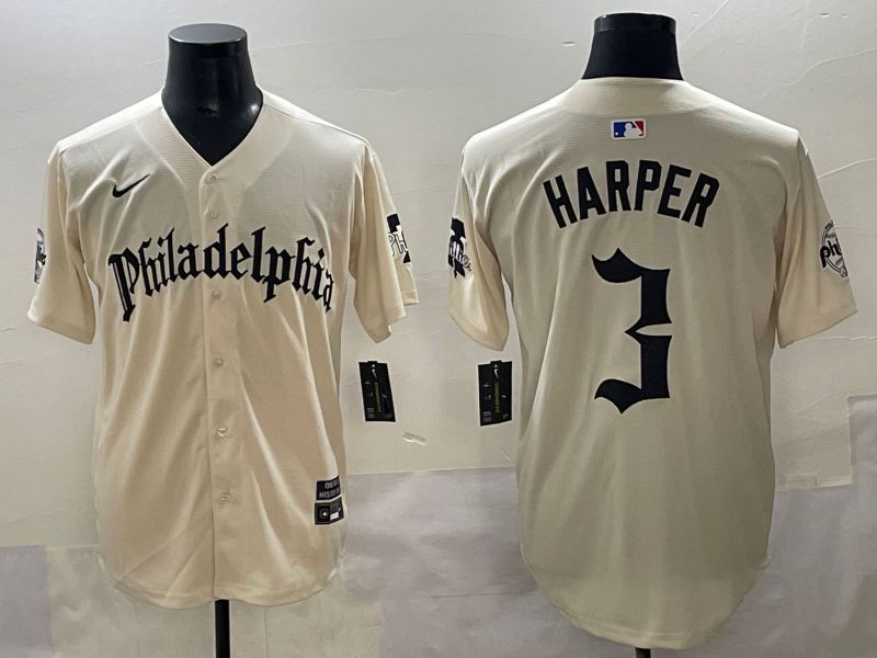 Men 2025 Philadelphia Phillies #3 Harper Cream Five generations Joint Name Nike MLB Jersey style 1